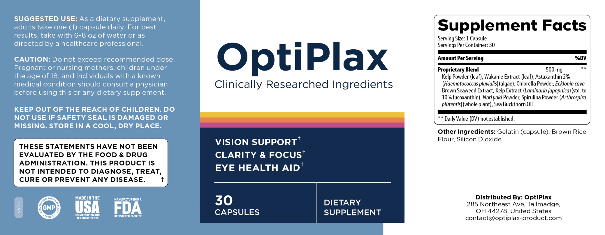 OptiPlax Supplement Facts Label
