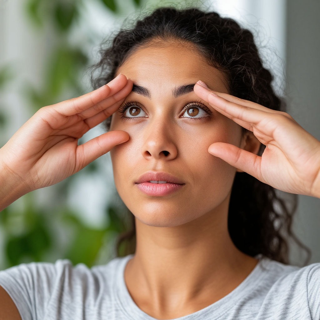 Person doing morning eye exercises