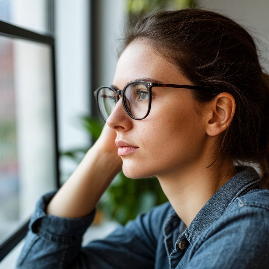 Person looking away from screen to rest eyes