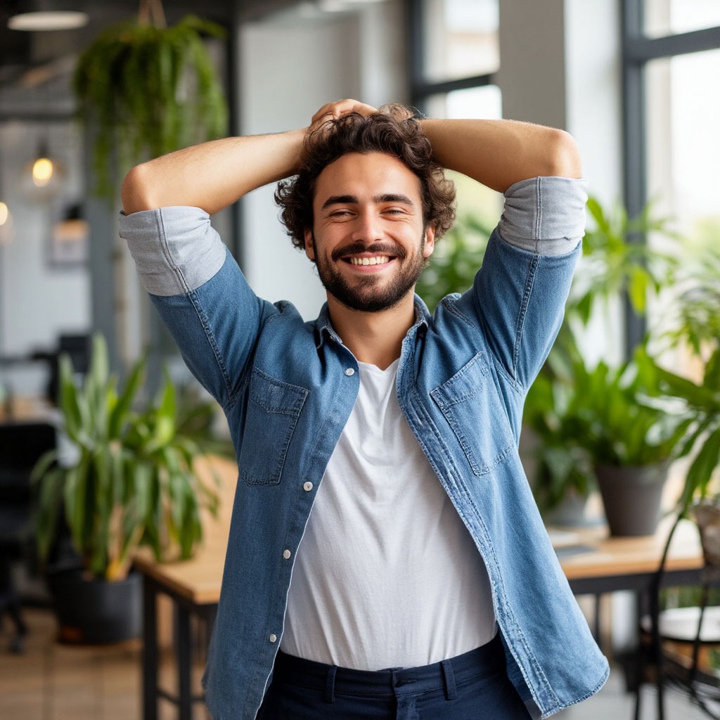 Person stretching during a work break