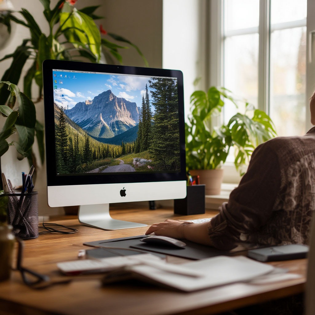 Ergonomic workspace with monitor at eye level