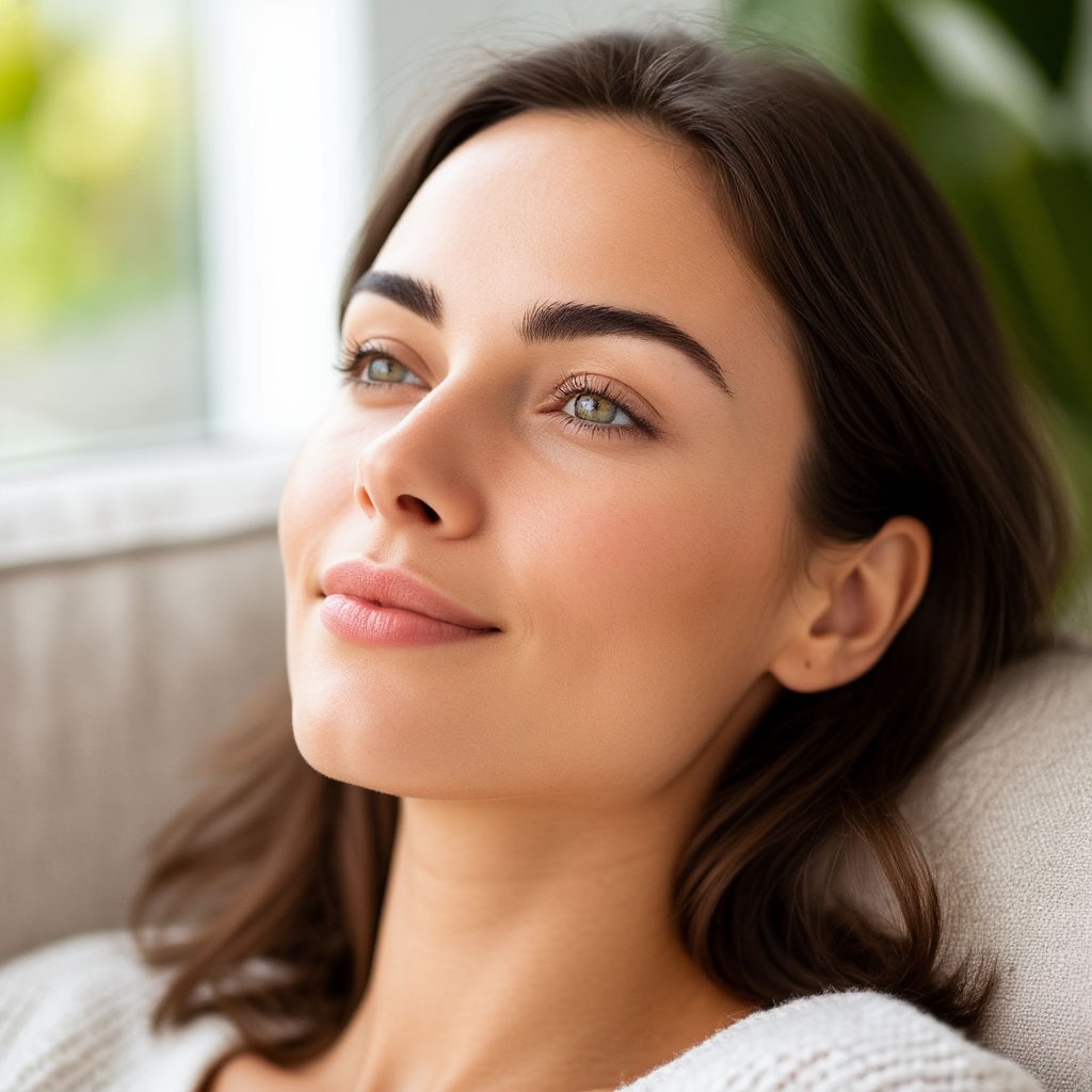 Woman relaxing with healthy eyes in natural light