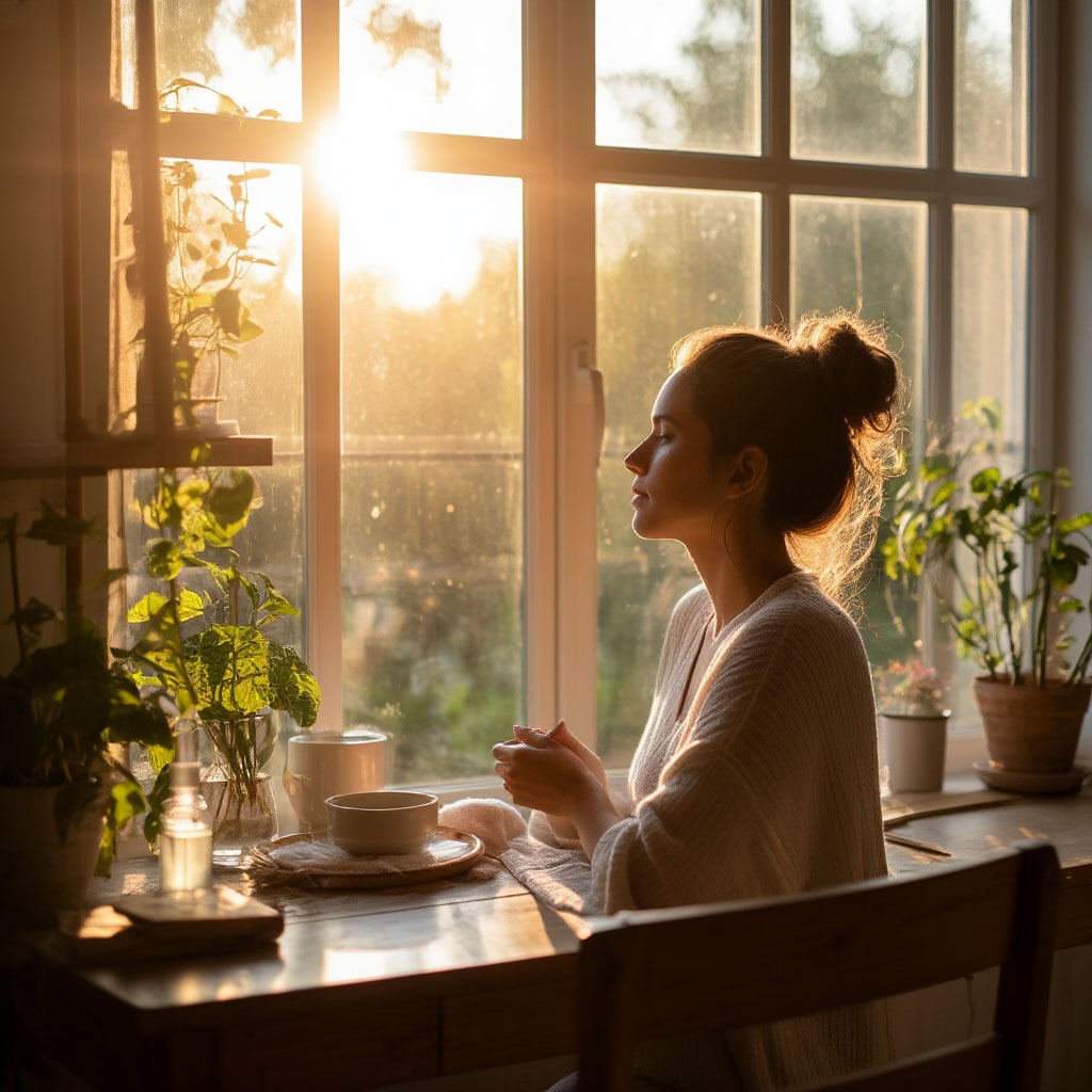 Morning routine with natural sunlight