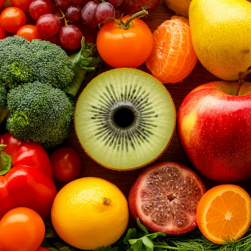 Fresh vegetables and fruits for eye nutrition